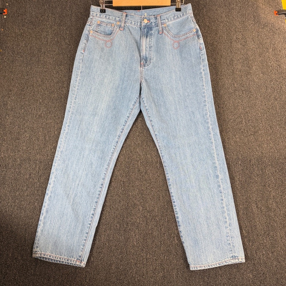 Madewell High Rise Straight Leg Jeans Light Wash Pink Contrast Stitching 33